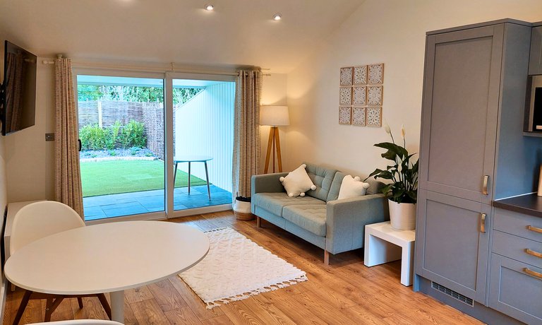 Open plan living, kitchen, dining space