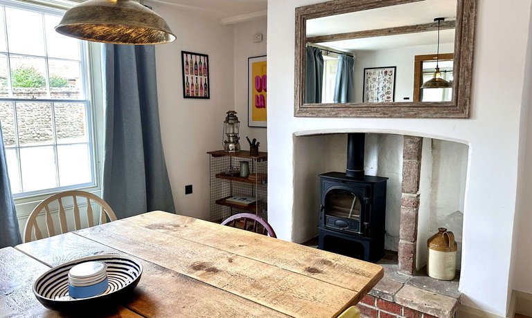 Dining area with wood burner