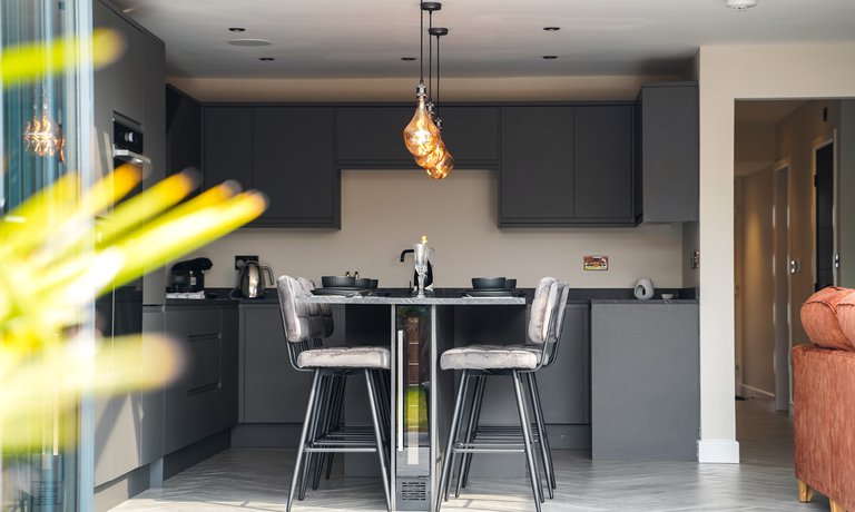 Dining table with wine fridge