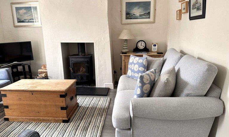Living room with wood burner